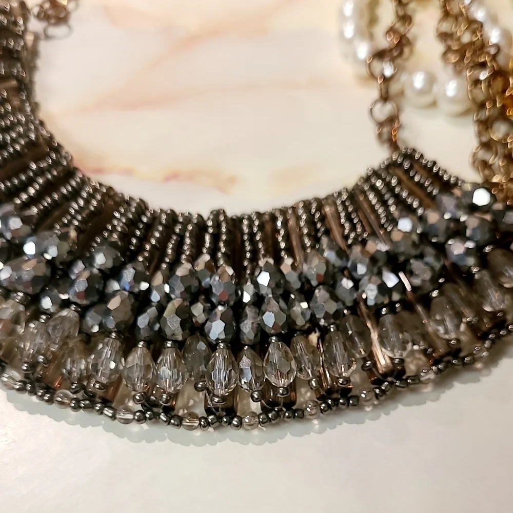 Vintage Crystal Beaded Statement Collar Necklace